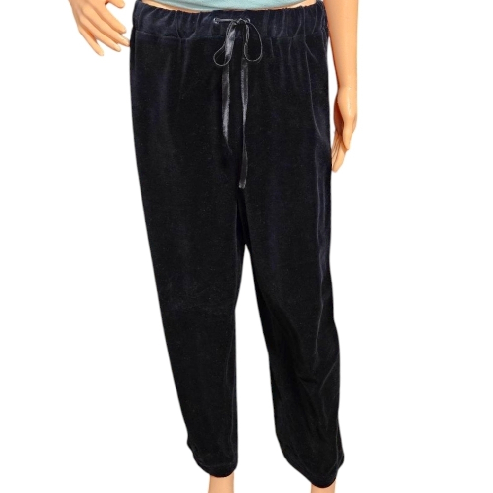 Wm Black Velour Lounge Pants 2XL Drawstring Waist Soft & Stretchy